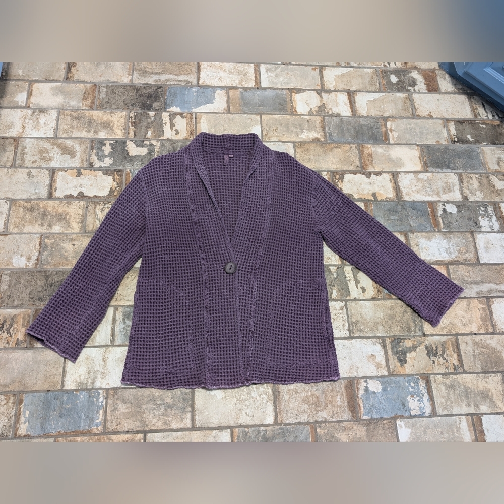 Focus Medium Purple Open Front Cardigan Sweater Long Sleeve Soft Layering